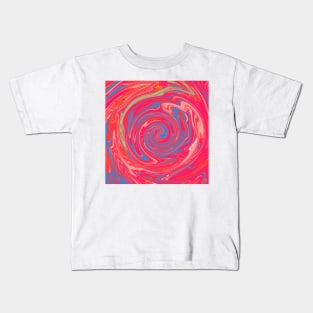 Peach Red Rose Swirl Marble Design Abstract Art Kids T-Shirt